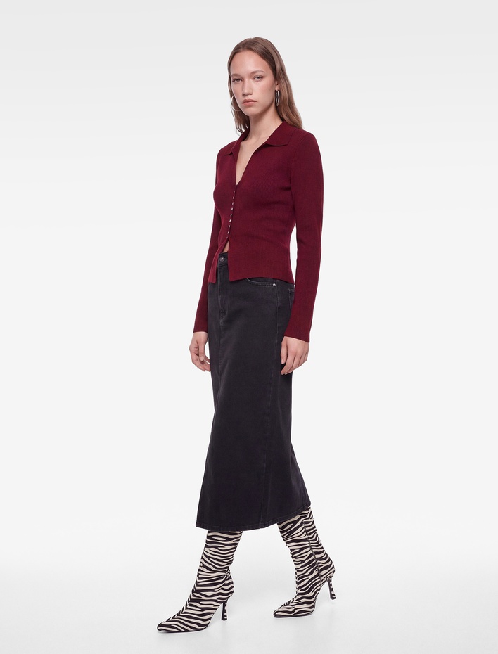  Düğmeli Slim Fit  V Yaka Uzun Kollu Triko Kazak