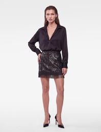 Slim Fit A Kesim Püsküllü Payetli Mini Abiye Etek