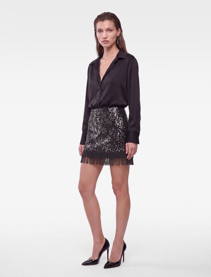  Slim Fit A Kesim Püsküllü Payetli Mini Abiye Etek
