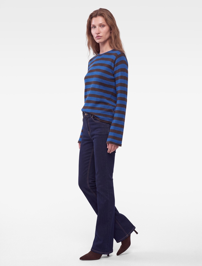  Slim Fit Bisiklet Yaka Uzun Kollu Çizgili Tişört