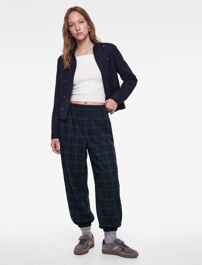  Normal Bel Regular Fit Cepli Ekoseli Beli Lastikli Jogger Pantolon