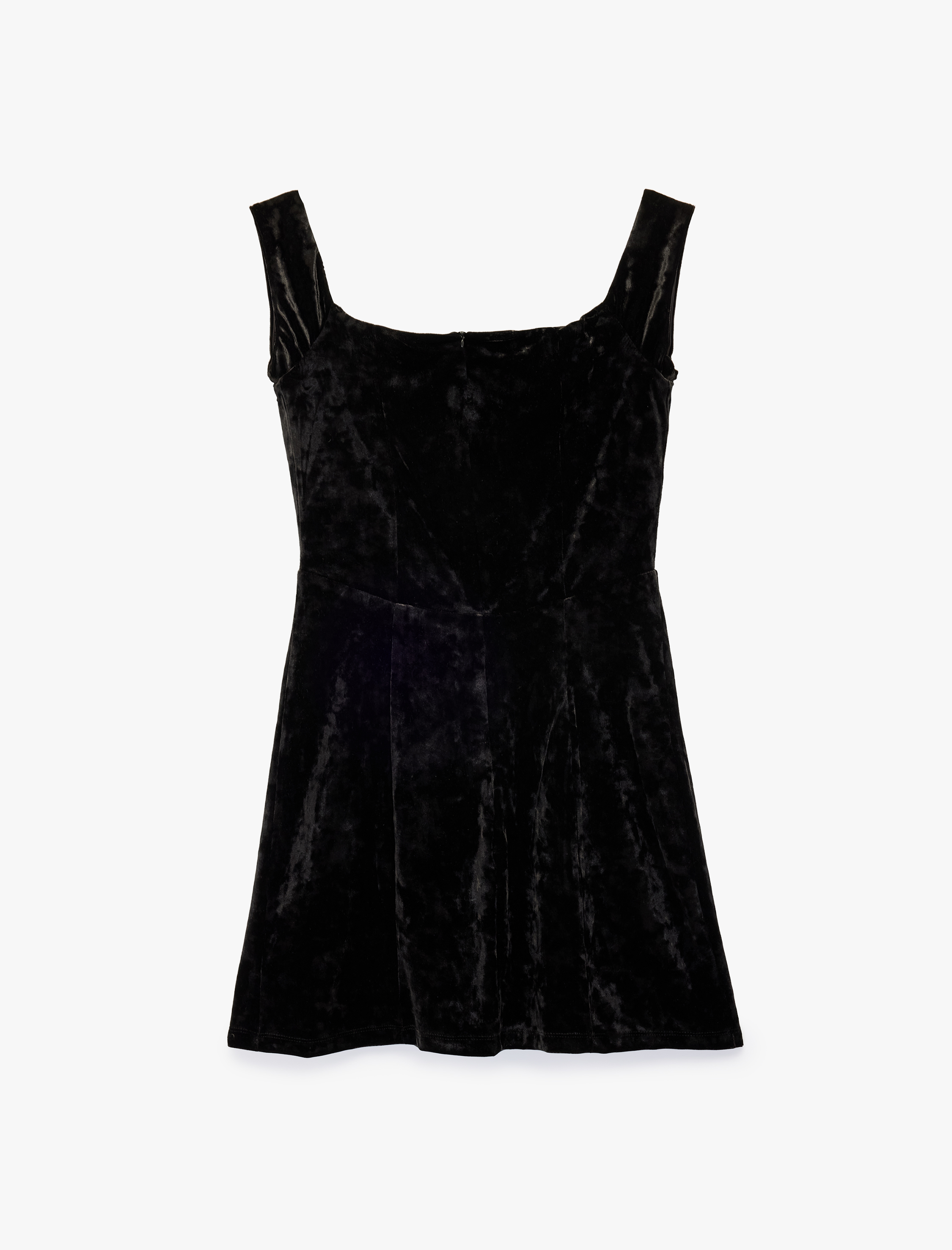   Kadife Mini Elbise Kare Yaka Kolsuz Slim Fit
