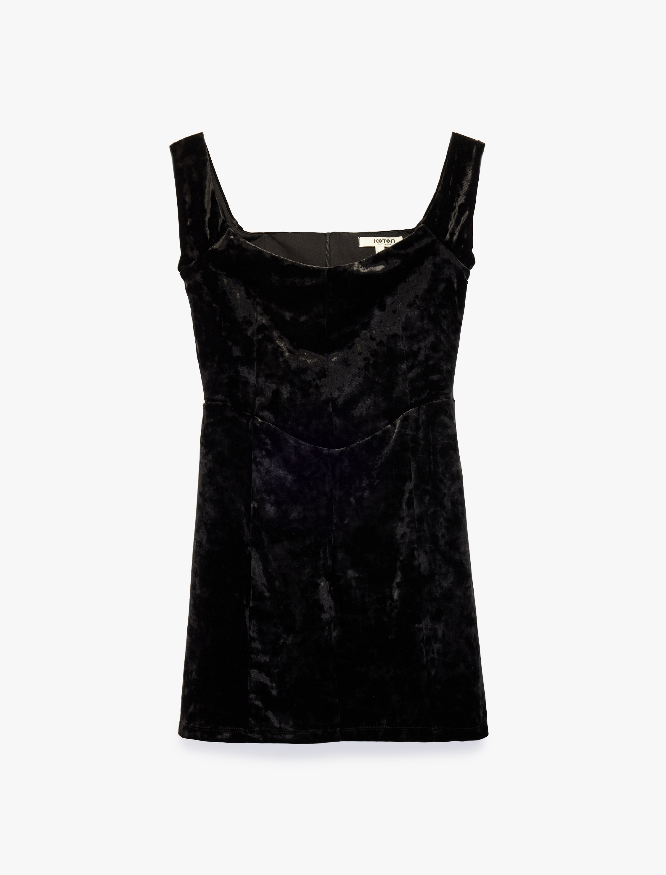   Kadife Mini Elbise Kare Yaka Kolsuz Slim Fit