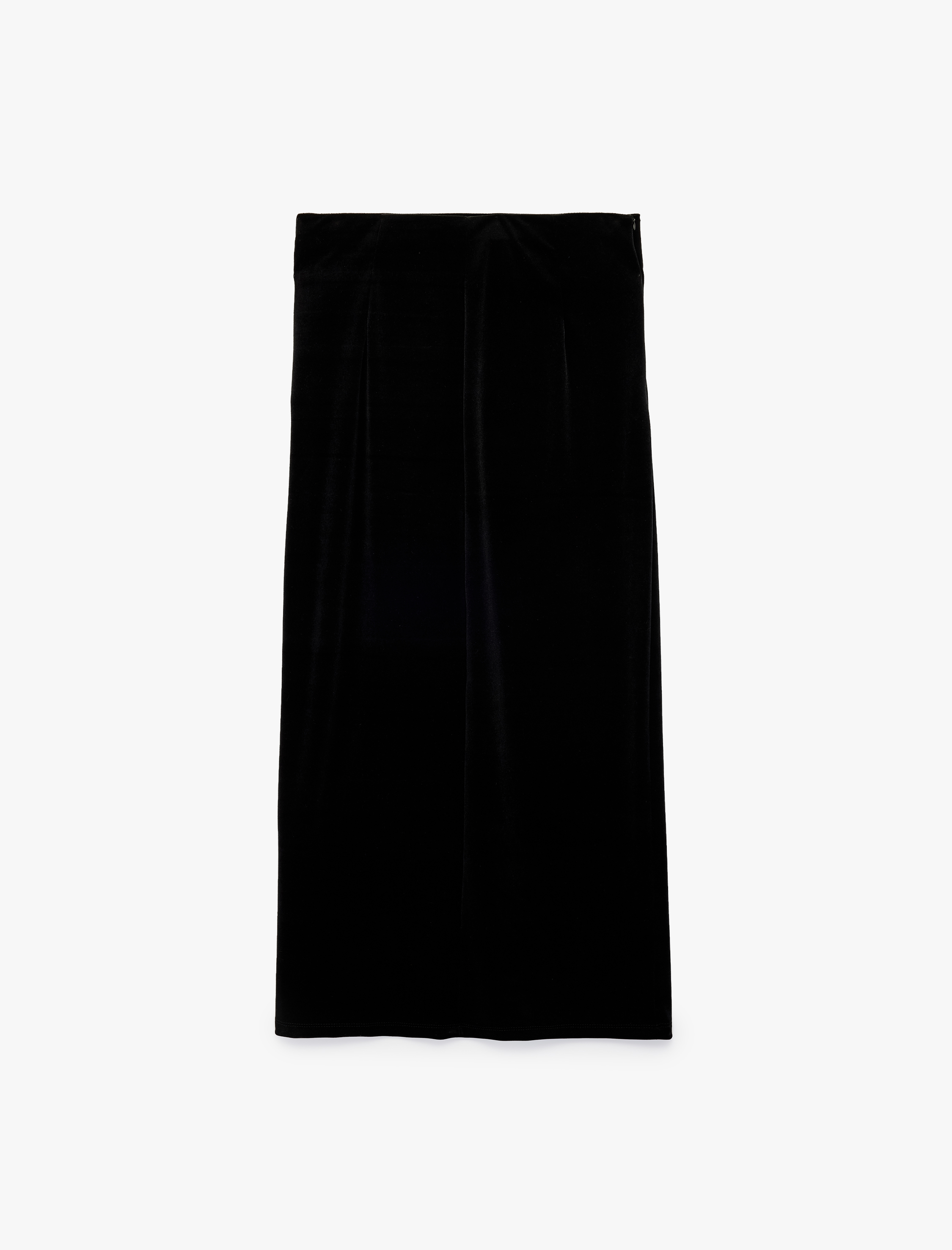   Slim Fit Aksesuarlı Yırtmaçlı Kruvaze Kadife Anvelop Midi Etek