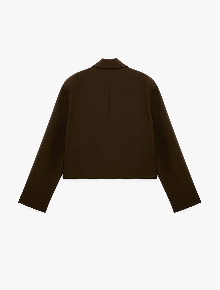  Klasik Yaka Uzun Kollu Mürdüm Rengi Crop Blazer Ceket