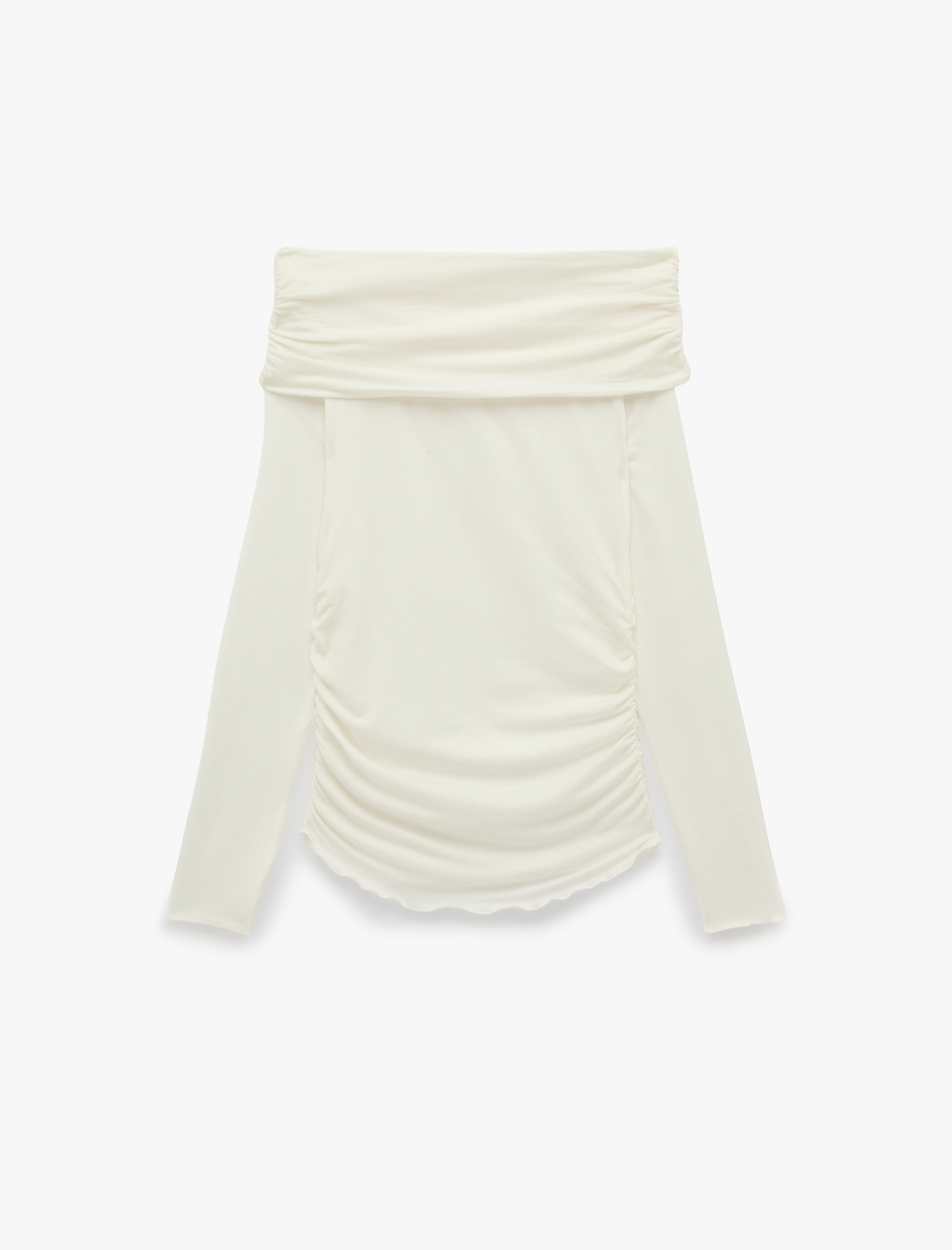   Slim Fit Drapeli Uzun Kollu Yün Karışımlı Omzu Açık Bluz