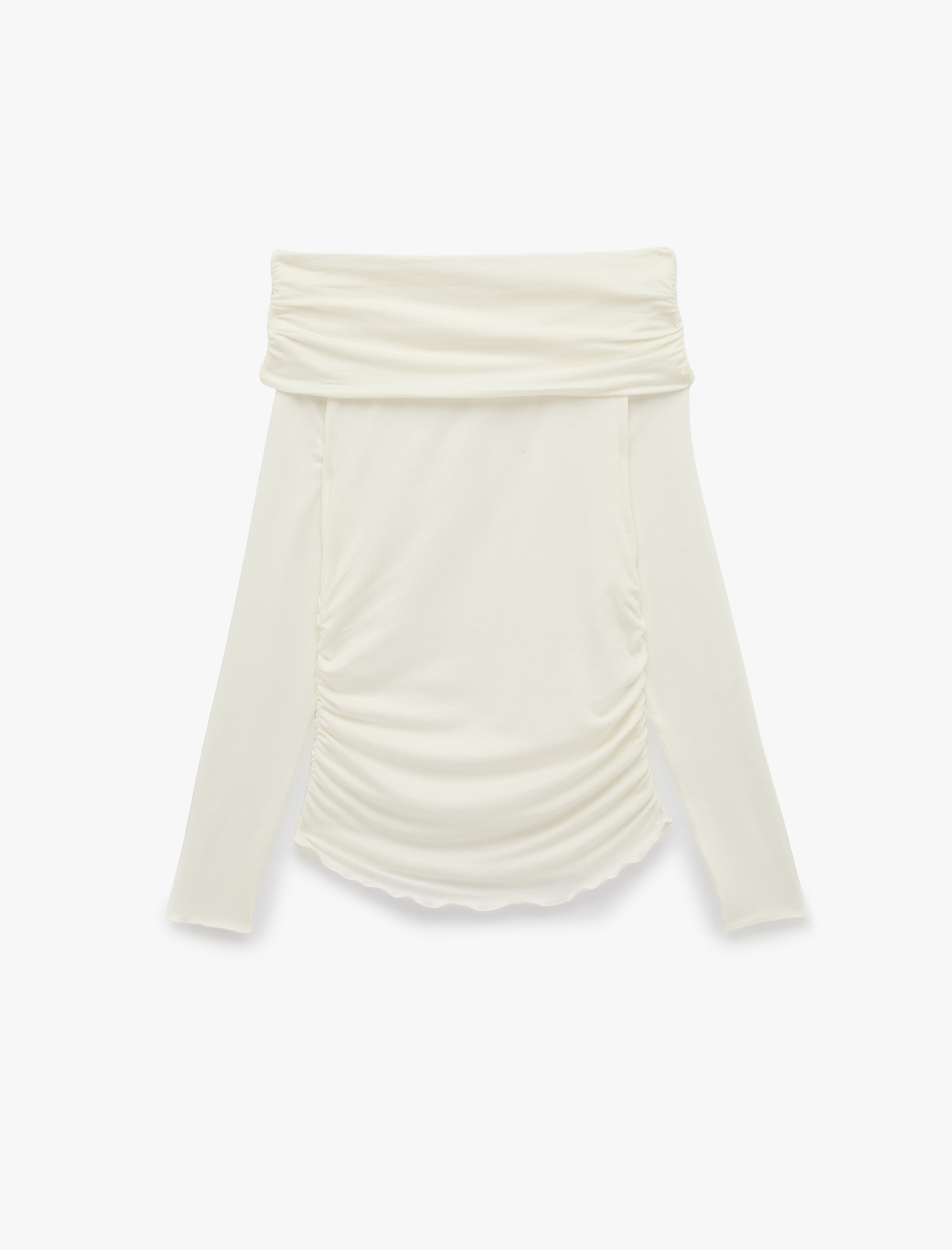   Slim Fit Drapeli Uzun Kollu Yün Karışımlı Omzu Açık Bluz