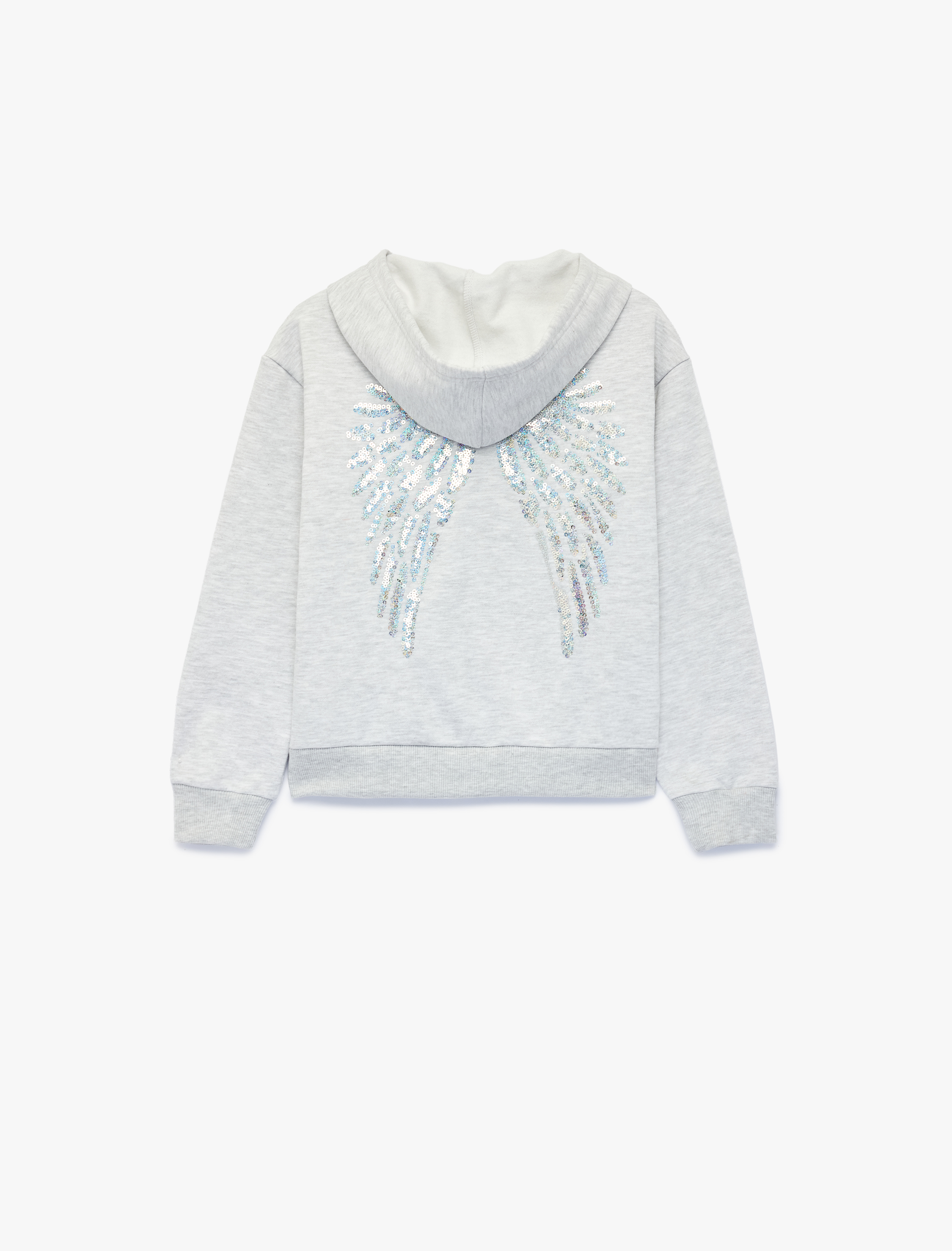  Kız Çocuk Pullu Payetli Arkası Baskılı Şardonlu Fermuarlı Kapşonlu Uzun Kollu Sweatshirt