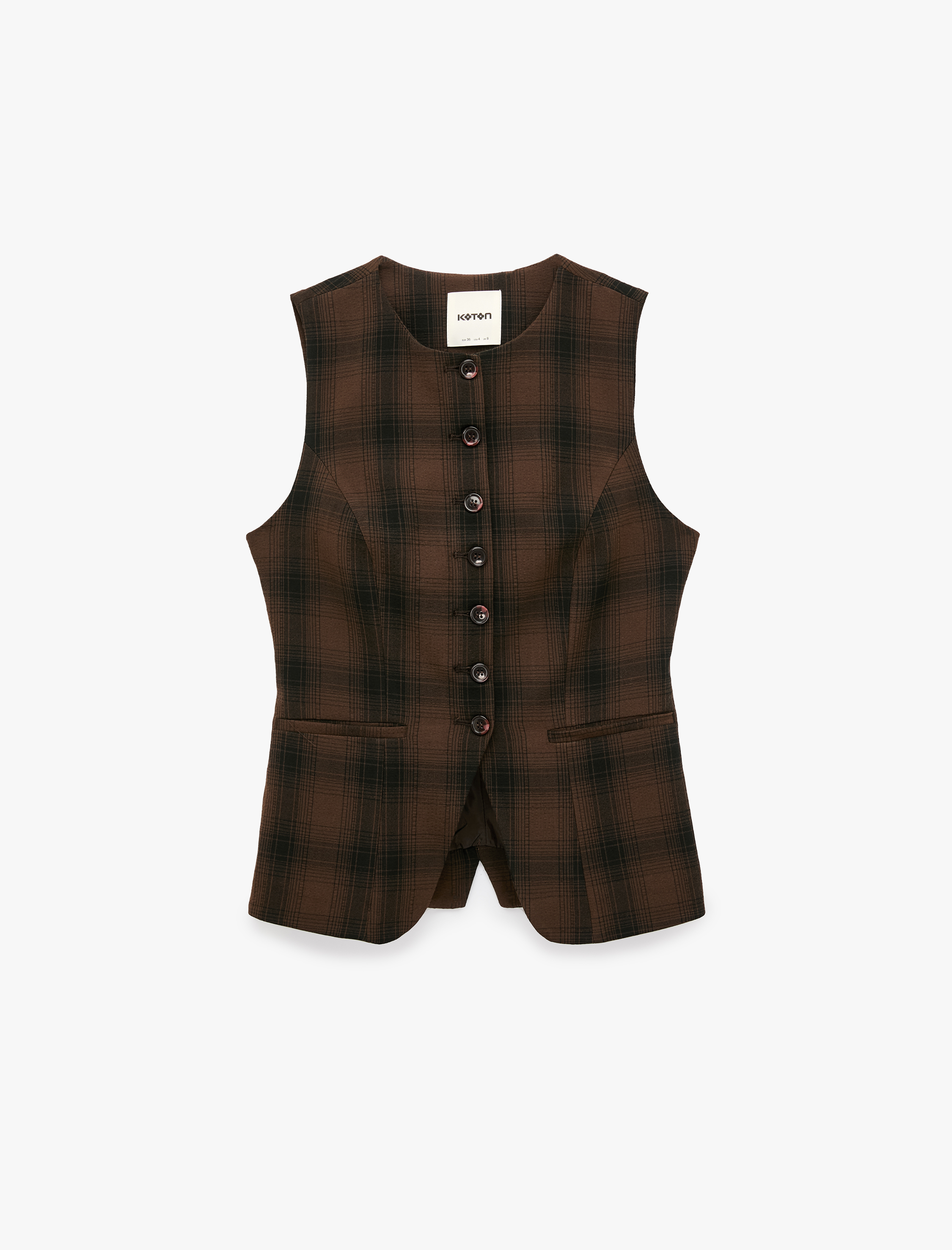   Ekose Yelek Slim Fit Düğmeli Bisiklet Yaka Kolsuz