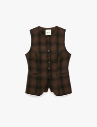 Ekose Yelek Slim Fit Düğmeli Bisiklet Yaka Kolsuz