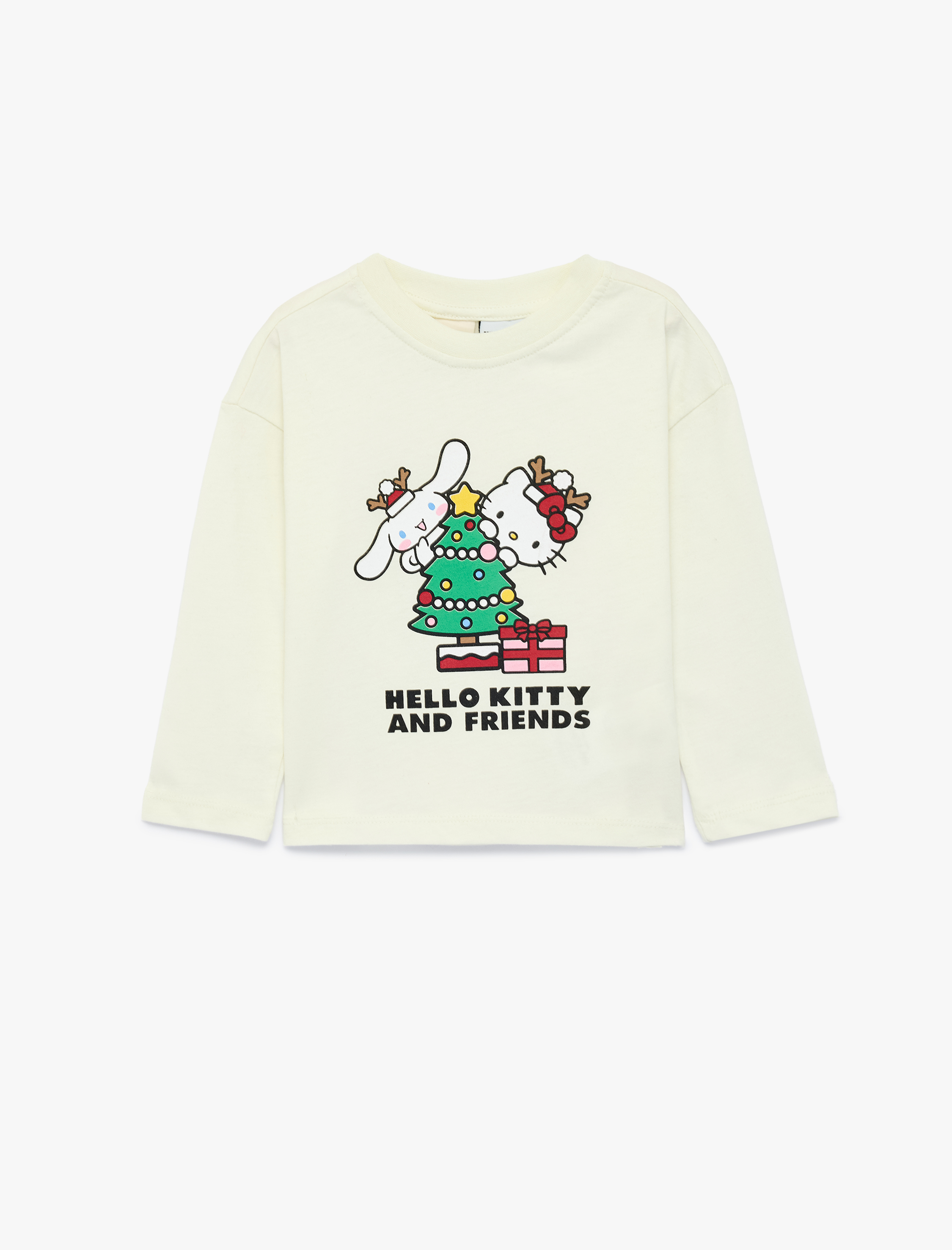  Kız Bebek Lisanslı Hello Kitty Baskılı Pamuklu Bisiklet Yaka Uzun Kollu Tişört