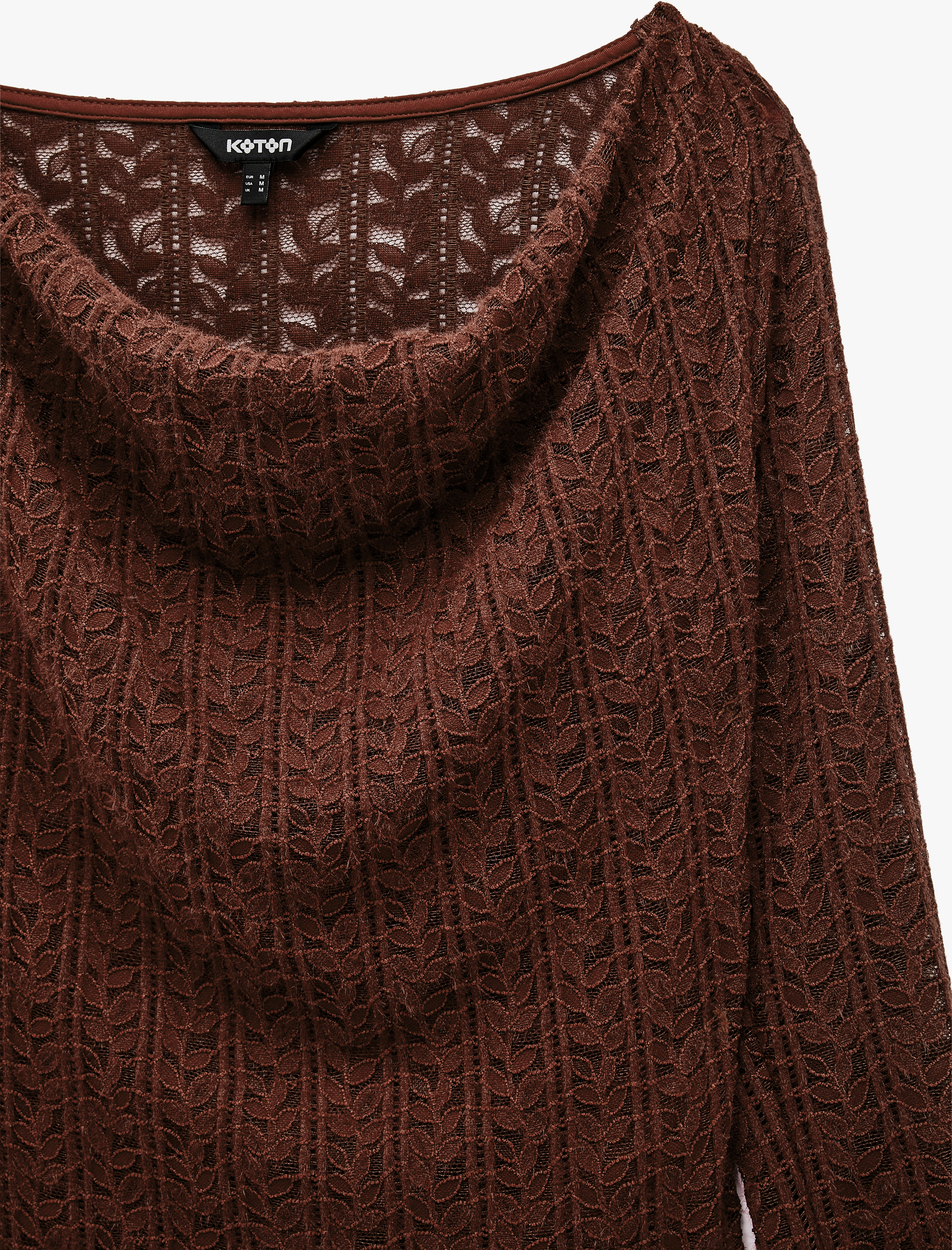   Degaje Yaka Dantel Tişört Yarı Transparan Slim Fit Uzun Kollu