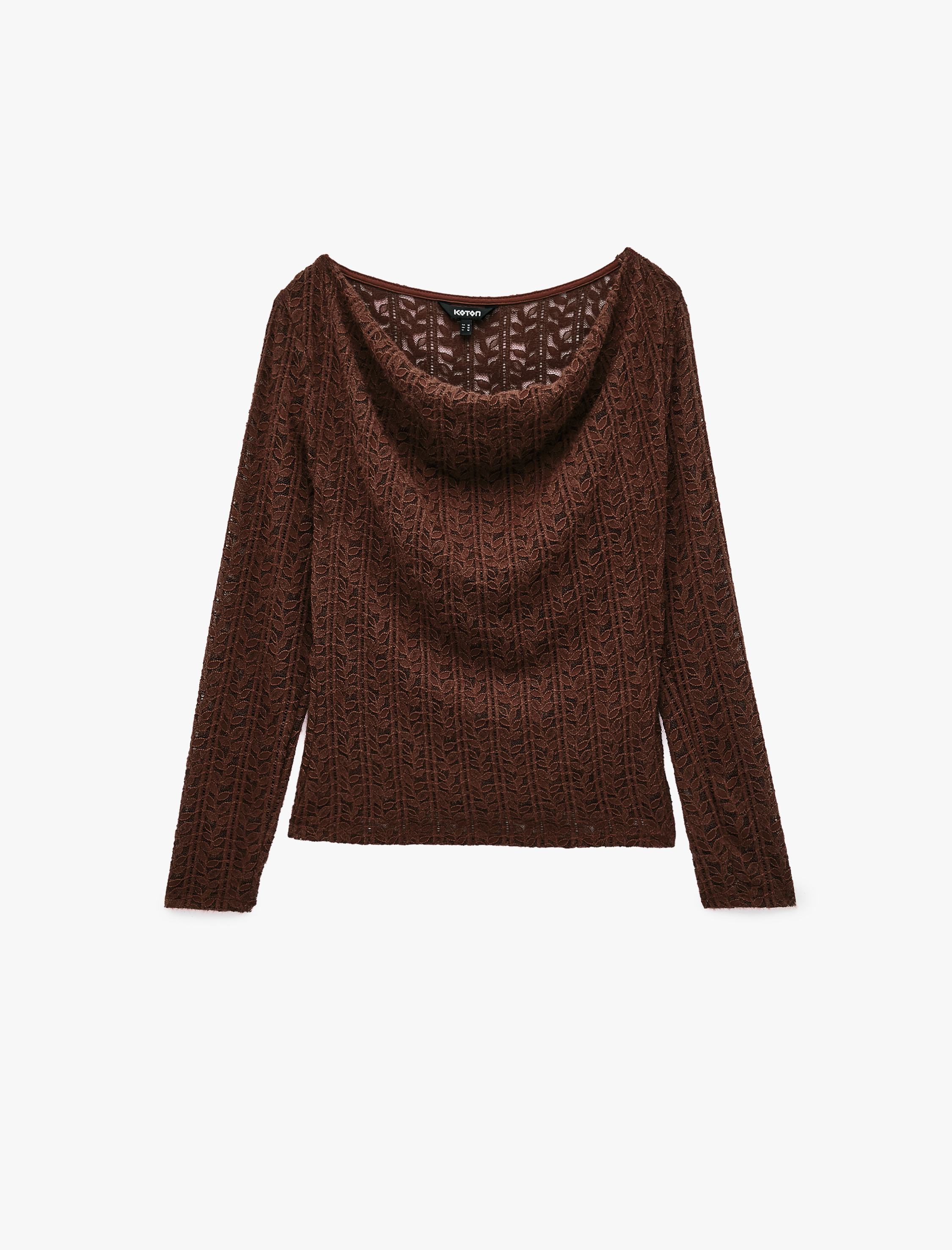   Degaje Yaka Dantel Tişört Yarı Transparan Slim Fit Uzun Kollu