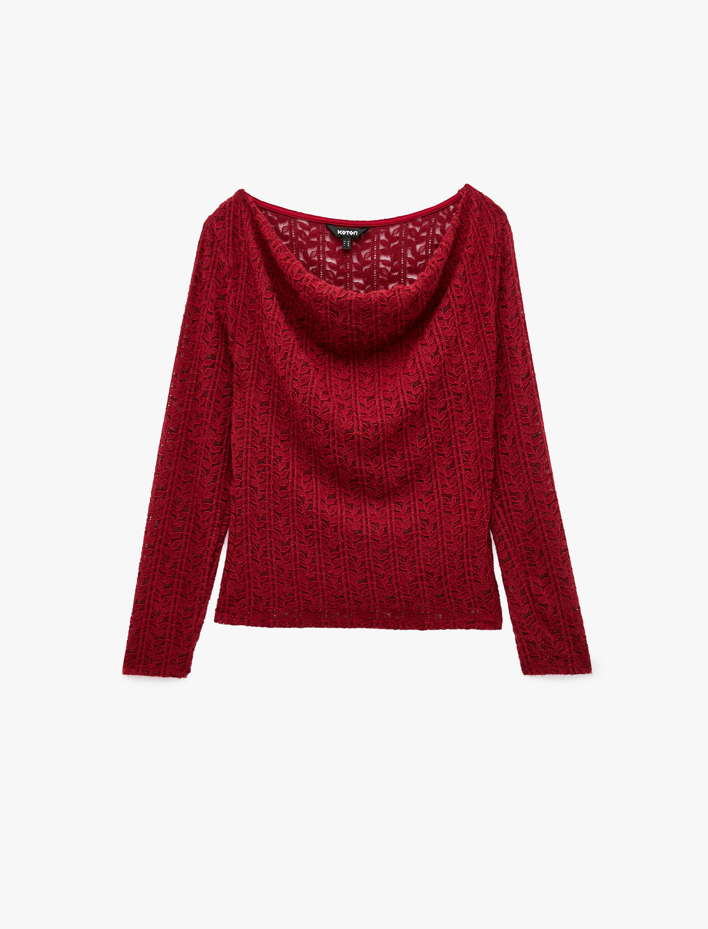   Degaje Yaka Dantel Tişört Yarı Transparan Slim Fit Uzun Kollu