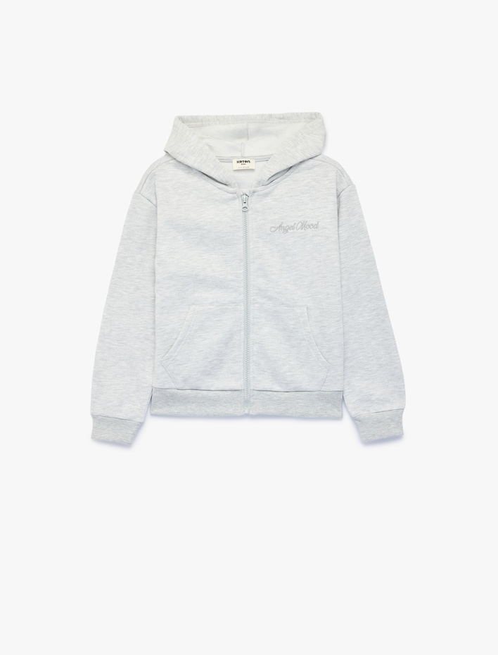 Kız Çocuk Pullu Payetli Arkası Baskılı Şardonlu Fermuarlı Kapşonlu Uzun Kollu Sweatshirt