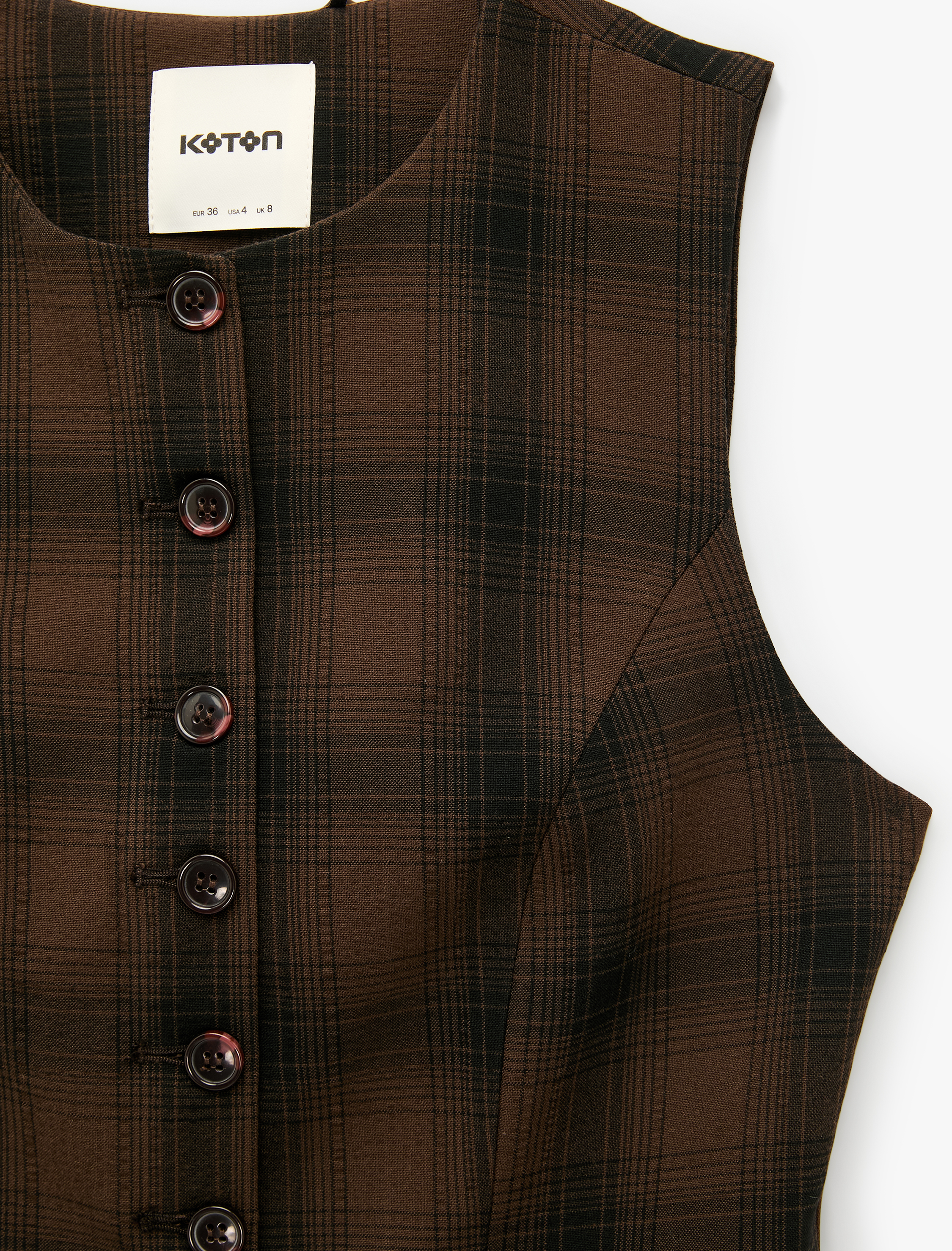   Ekose Yelek Slim Fit Düğmeli Bisiklet Yaka Kolsuz