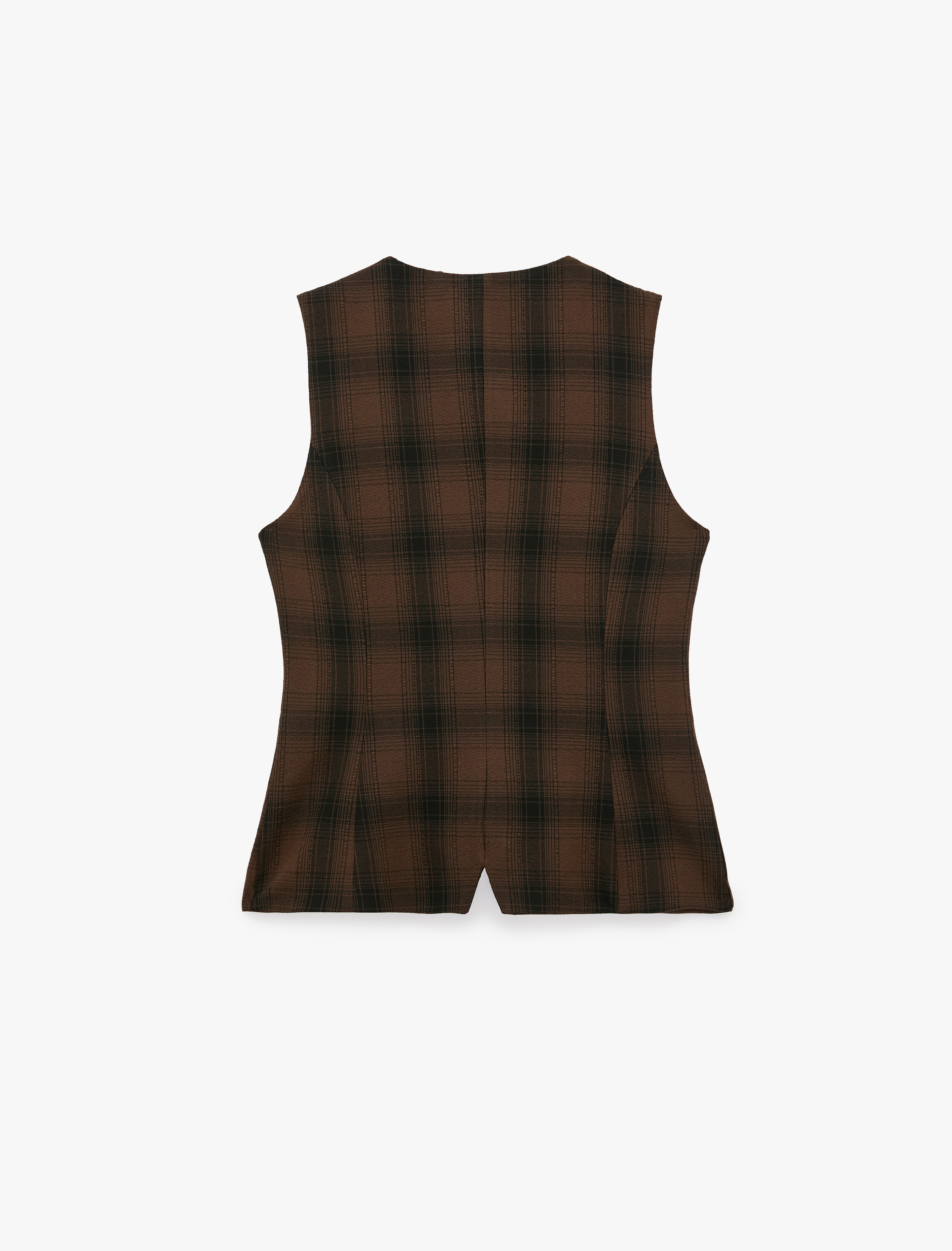   Ekose Yelek Slim Fit Düğmeli Bisiklet Yaka Kolsuz