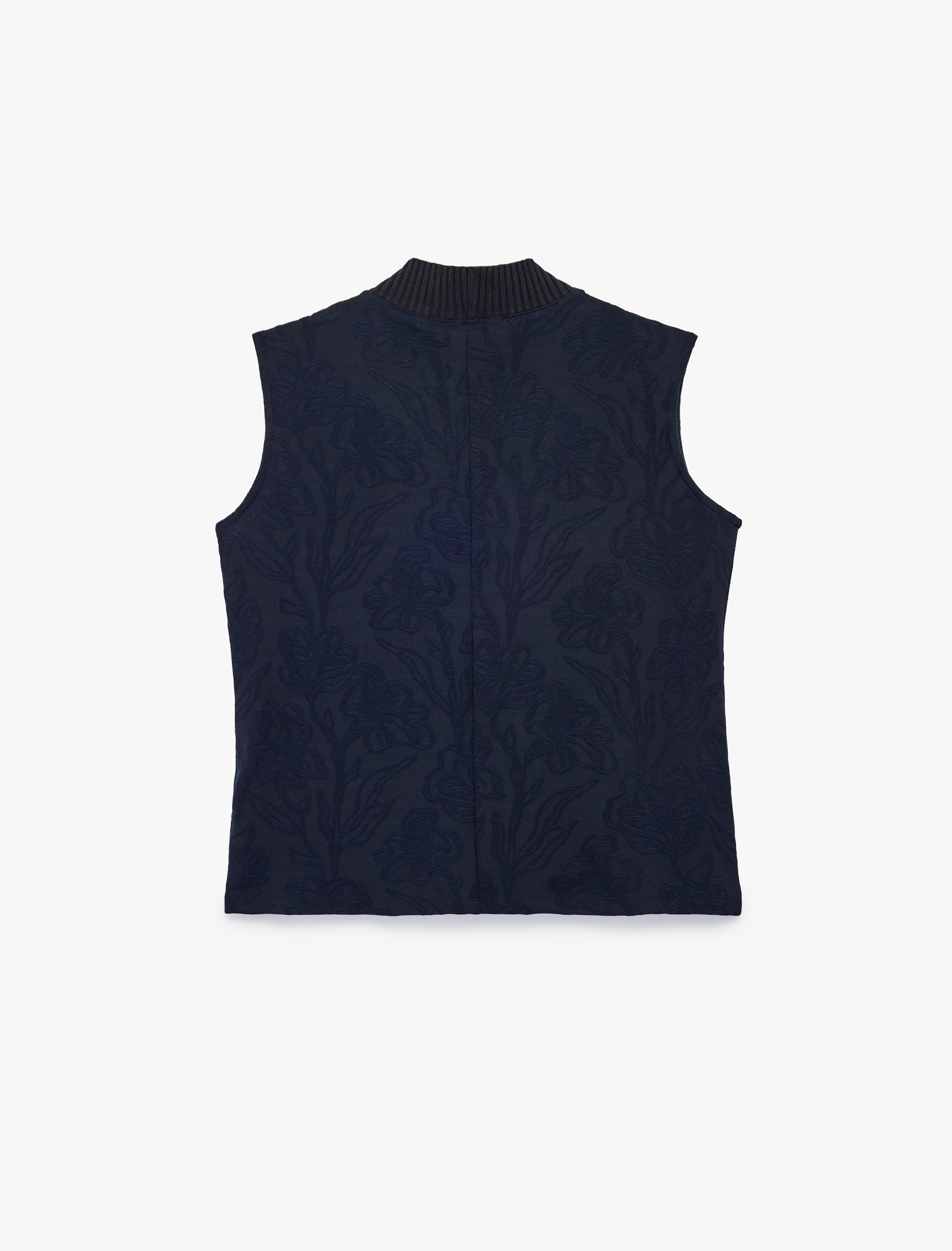   Slim Fit Dik Yaka Kolsuz Çiçek Desenli Bluz