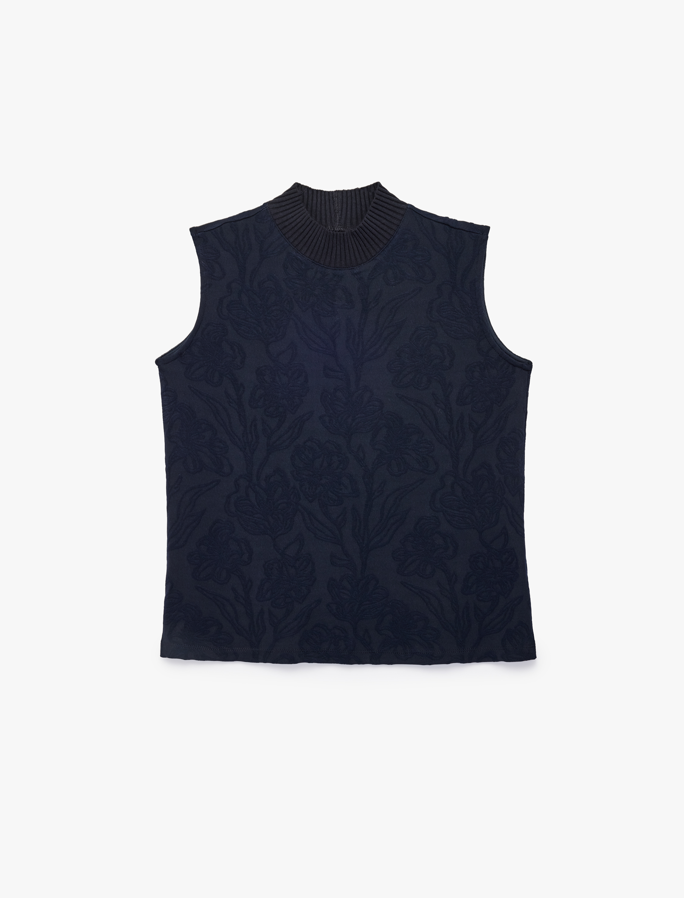   Slim Fit Dik Yaka Kolsuz Çiçek Desenli Bluz