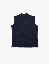 Slim Fit Dik Yaka Kolsuz Çiçek Desenli Bluz