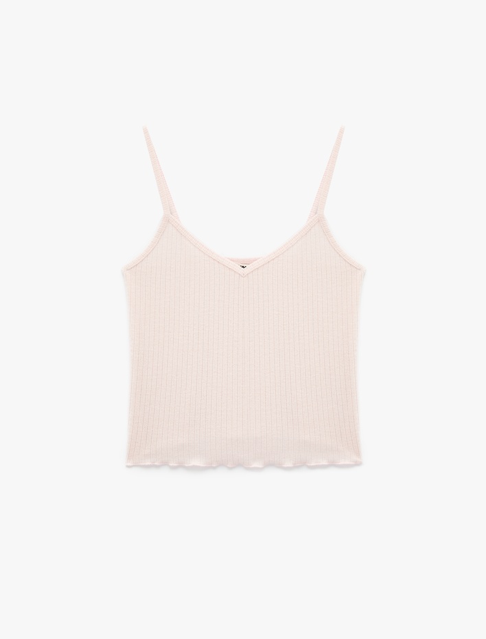  V Yaka Dar Kesim Askılı Pijama Üstü
