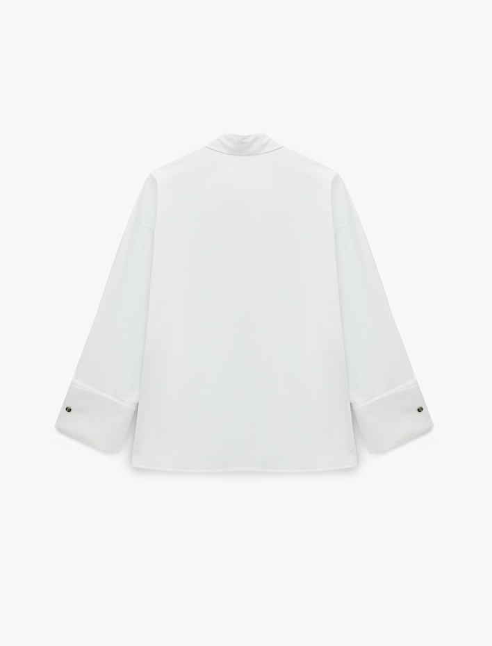  Nervürlü Oversize Poplin Gömlek Klasik Yaka Uzun Kollu Pamuklu