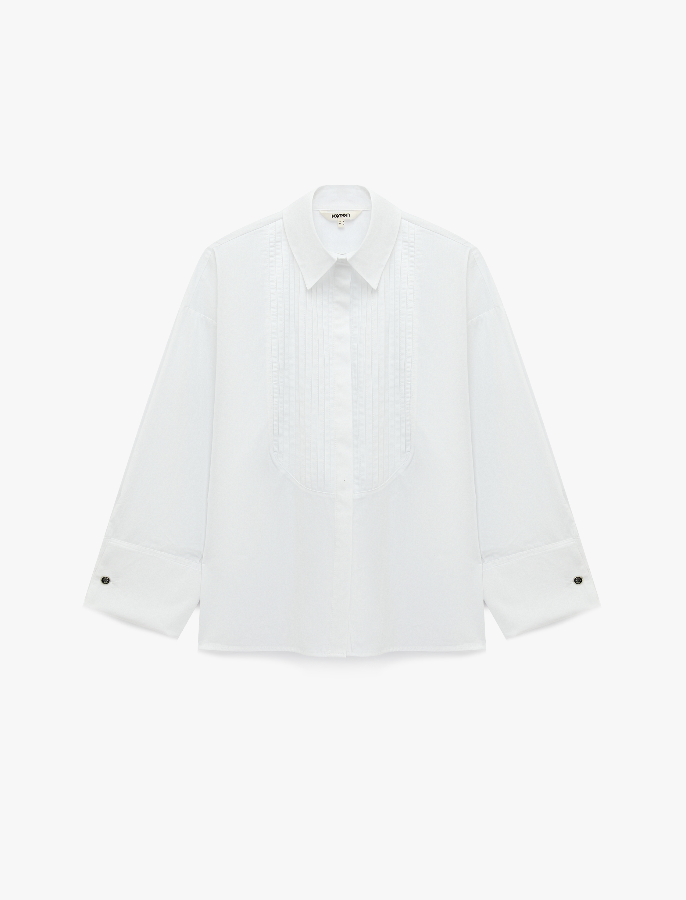   Nervürlü Oversize Poplin Gömlek Klasik Yaka Uzun Kollu Pamuklu