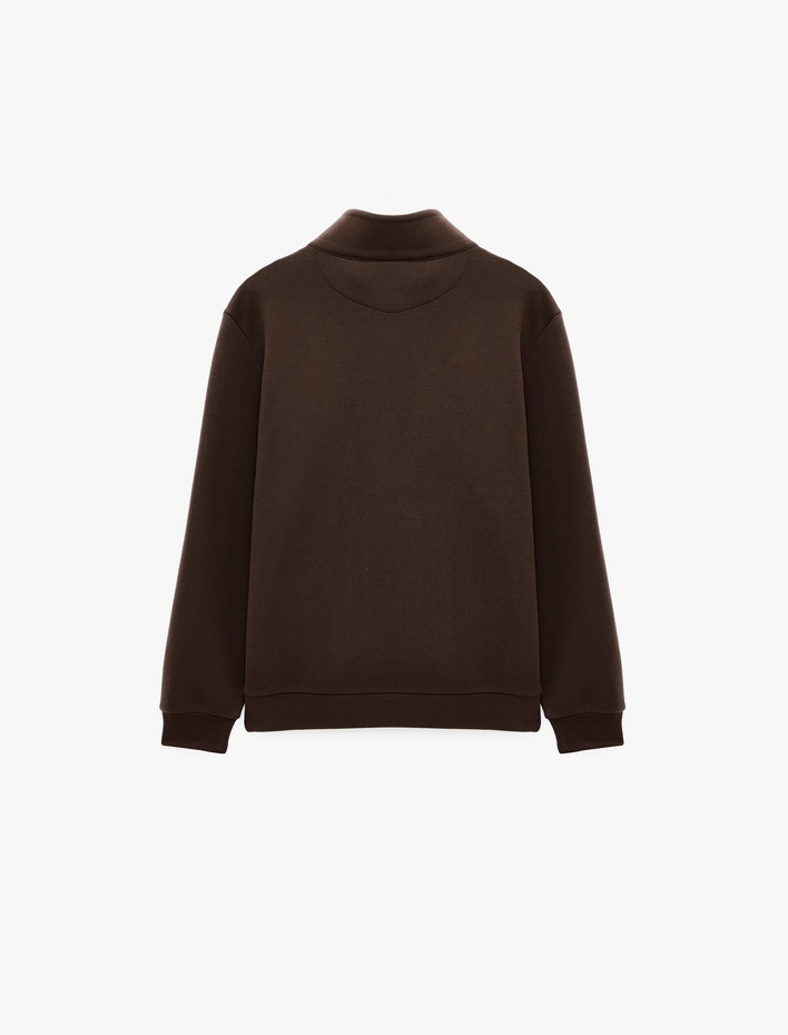  Uzun Kollu Üç İplik Şardonlu Yarım Fermuarlı Sweatshirt