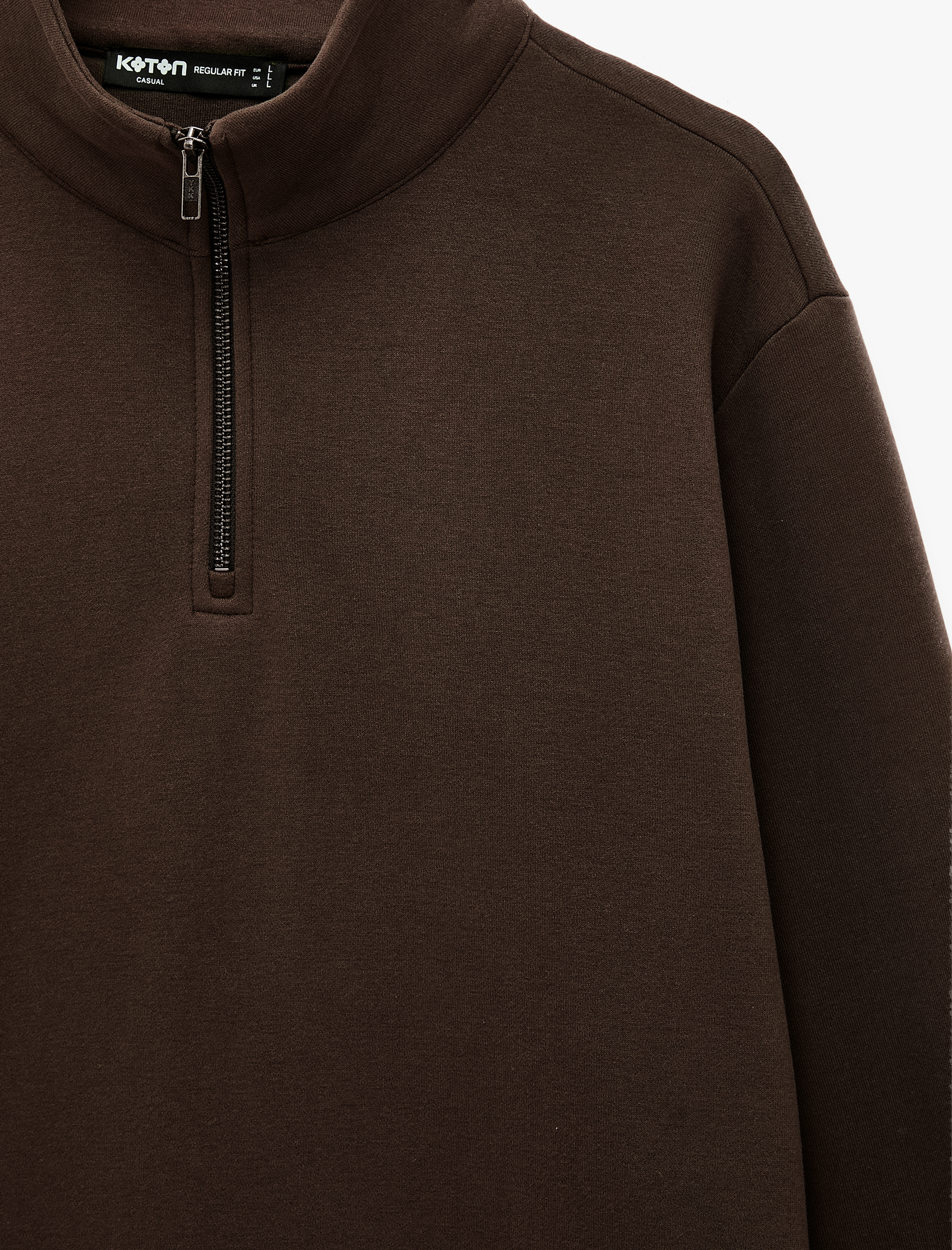   Uzun Kollu Üç İplik Şardonlu Yarım Fermuarlı Sweatshirt