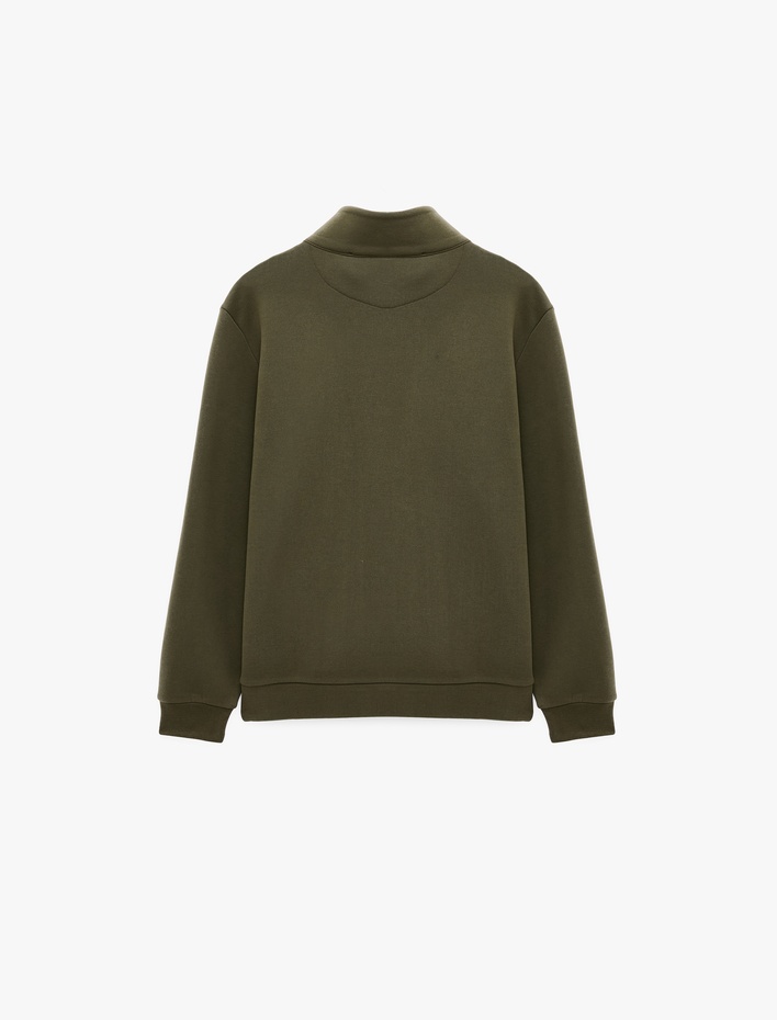  Uzun Kollu Üç İplik Şardonlu Yarım Fermuarlı Sweatshirt