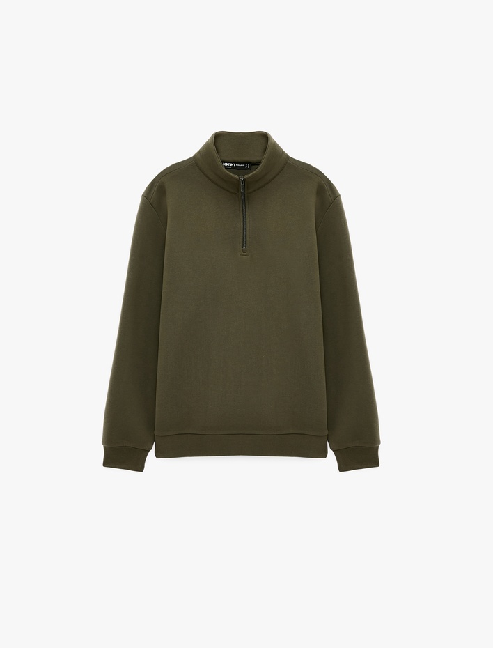  Uzun Kollu Üç İplik Şardonlu Yarım Fermuarlı Sweatshirt