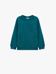 Şardonlu Uzun Kollu Bisiklet Yaka Basic Sweatshirt