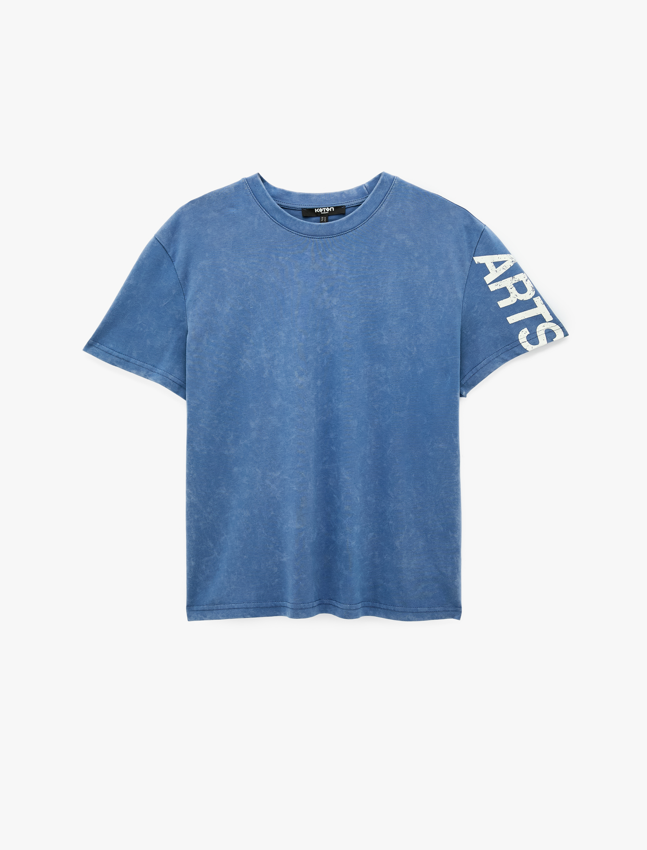   Pamuklu Kısa Kollu Bisiklet Yaka Yıkamalı Arkası Baskılı Slim Fit Tişört