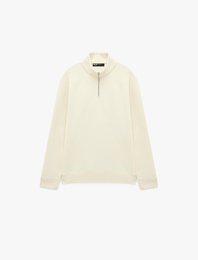 Uzun Kollu Üç İplik Şardonlu Yarım Fermuarlı Sweatshirt