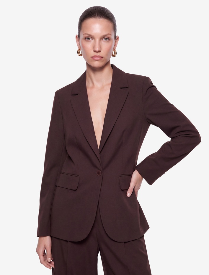  Geniş Yaka Cepli Düğmeli Blazer Ceket