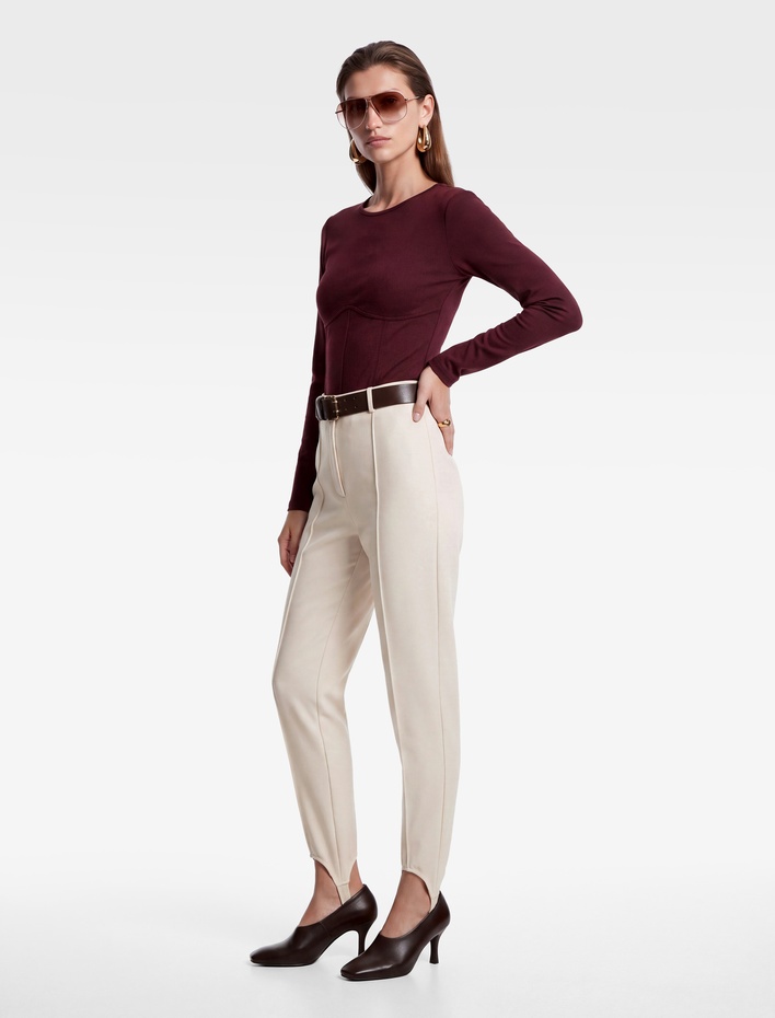  Balenli Korse Detaylı Bisiklet Yaka Slim Fit Uzun Kollu Tişört