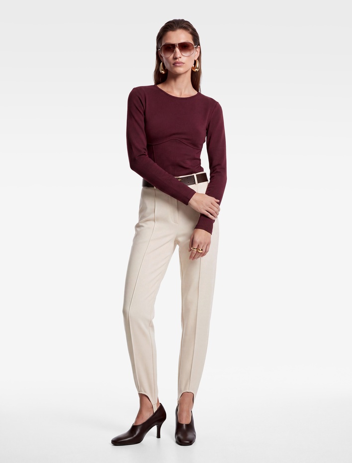  Balenli Korse Detaylı Bisiklet Yaka Slim Fit Uzun Kollu Tişört