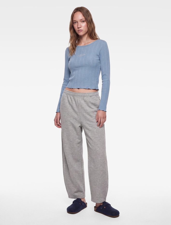  Beli Lastikli Rahat Kalıp Cepli Uzun Örme Pijama Altı