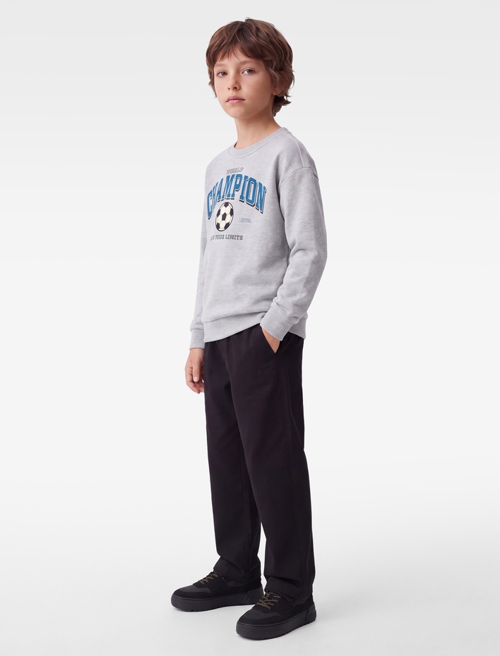 Erkek Çocuk Uzun Kollu Bisiklet Yaka Şardonlu Baskılı Sweatshirt