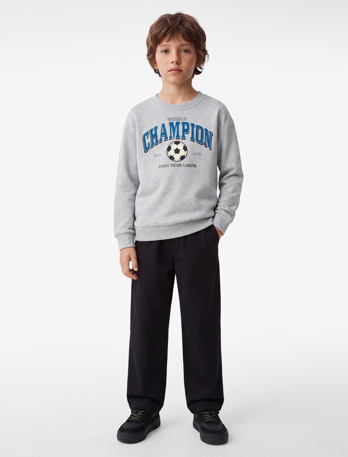 Erkek Çocuk Uzun Kollu Bisiklet Yaka Şardonlu Baskılı Sweatshirt