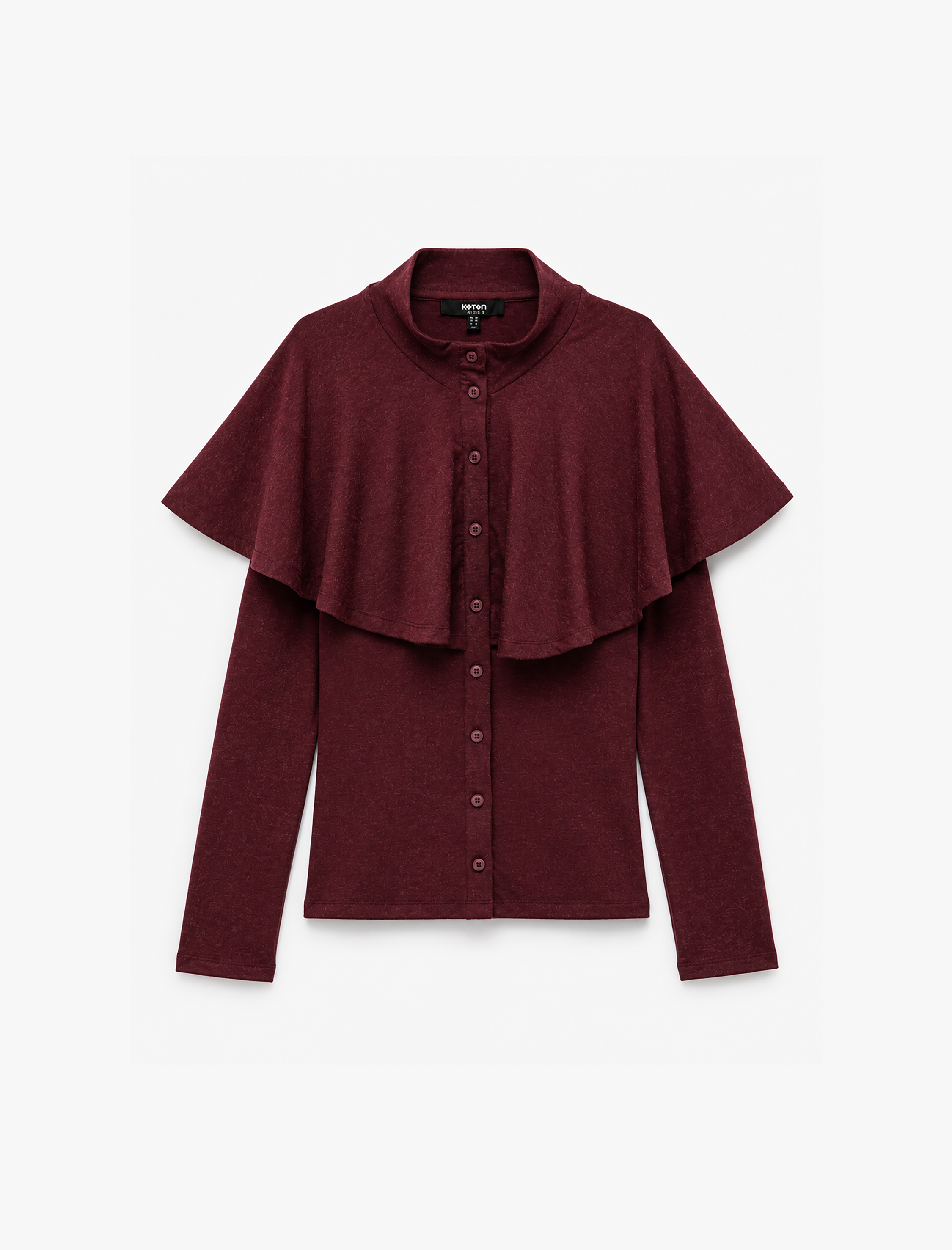   Düğmeli Slim Fit Uzun Kollu Dik Yaka Pelerinli Hırka