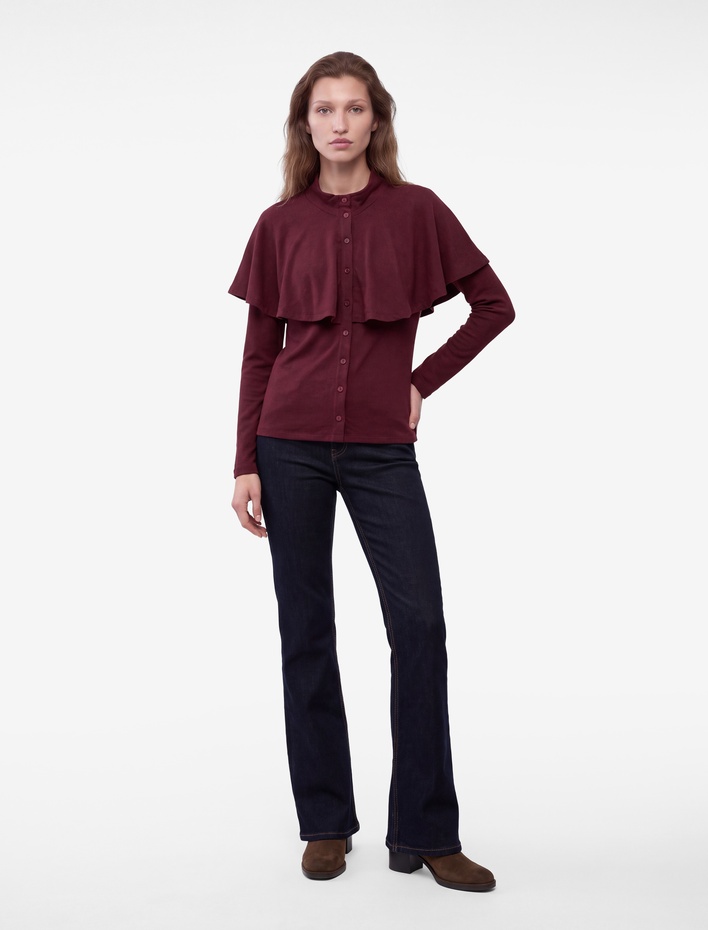 Düğmeli Slim Fit Uzun Kollu Dik Yaka Pelerinli Hırka