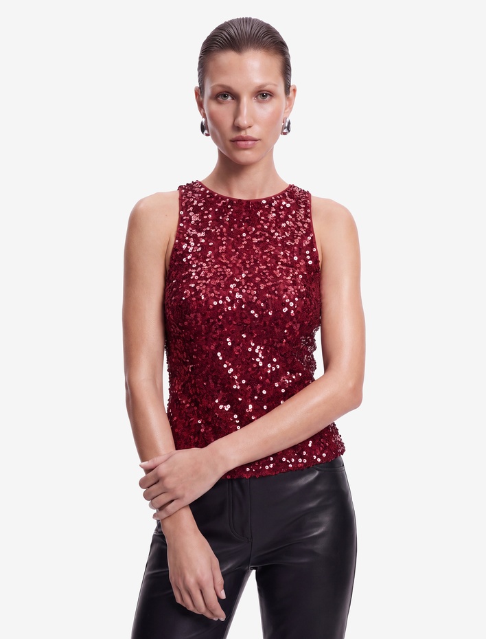  Pullu Payetli Bisiklet Yaka Hafif Peplum Kolsuz Abiye Bluz