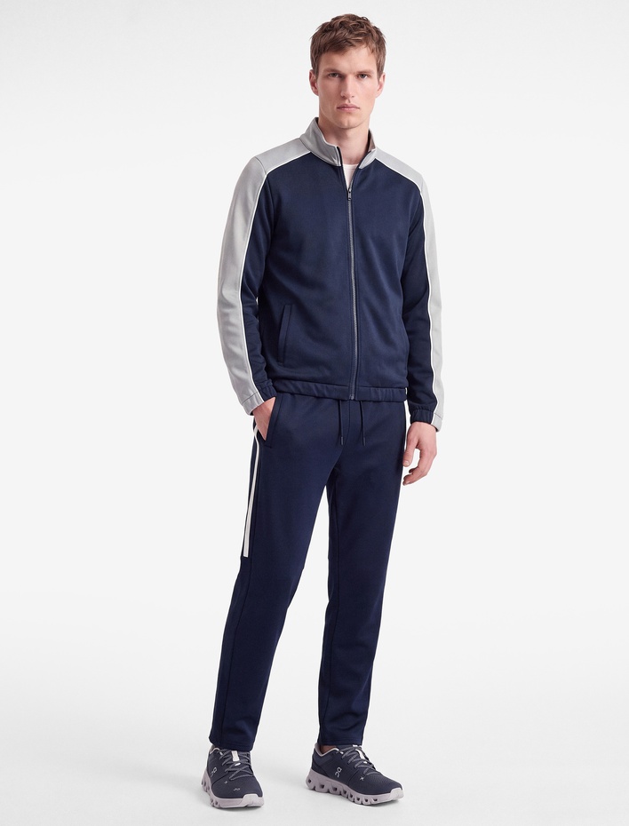  Uzun Kollu Renk Kontrastlı Cepli Dik Yaka Fermuarlı Spor Sweatshirt