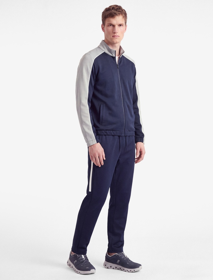  Uzun Kollu Renk Kontrastlı Cepli Dik Yaka Fermuarlı Spor Sweatshirt