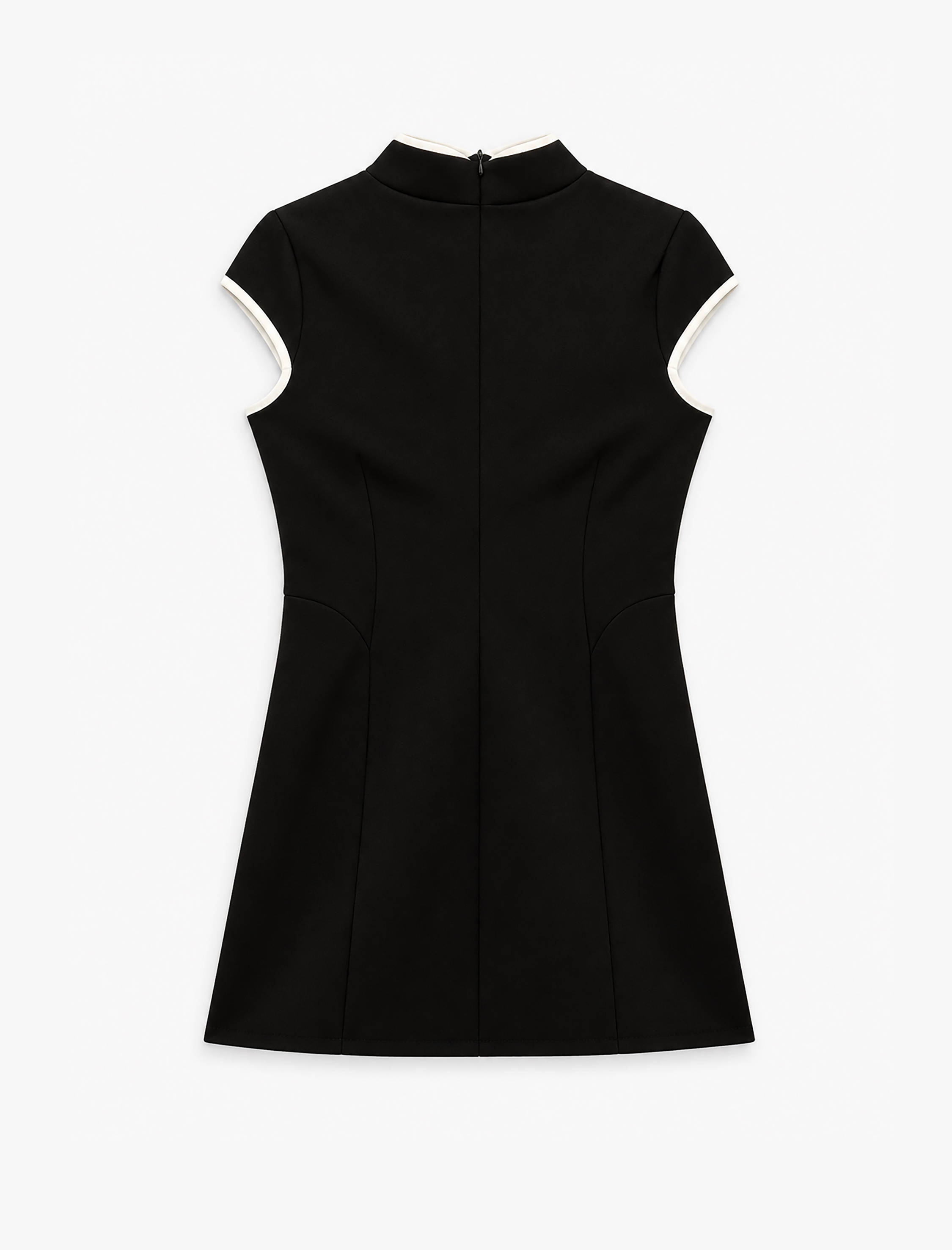   Slim Fit Kısa Kollu Kontrast Detaylı Dik Yaka Qipao Mini Elbise