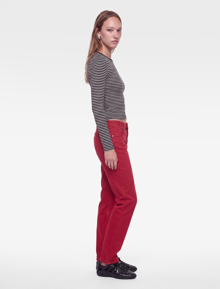  Slim Fit Pamuklu Çizgili Bisiklet Yaka Uzun Kollu Tişört