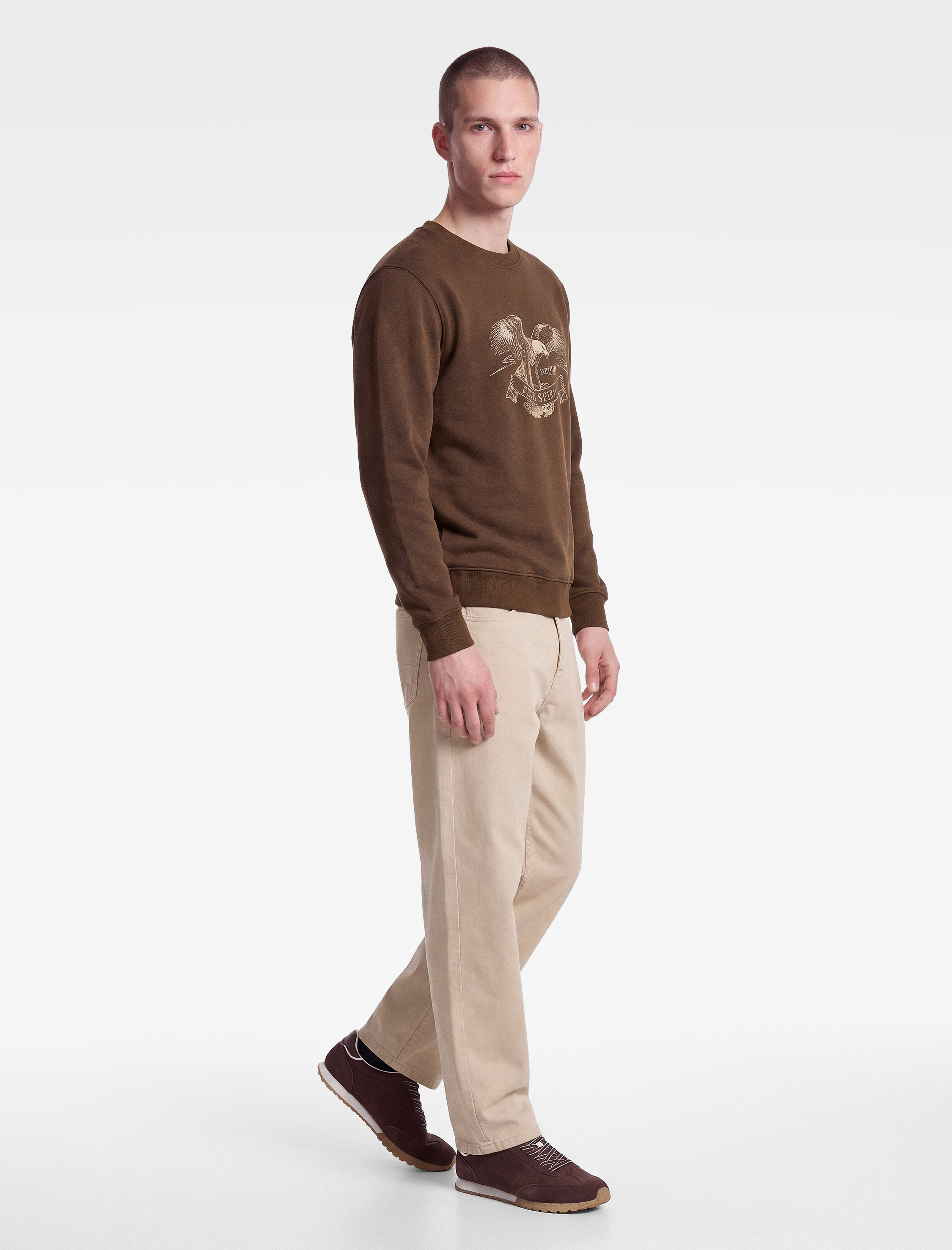   Uzun Kollu Şardonlu Bisiklet Yaka Yıkamalı Baskılı Sweatshirt