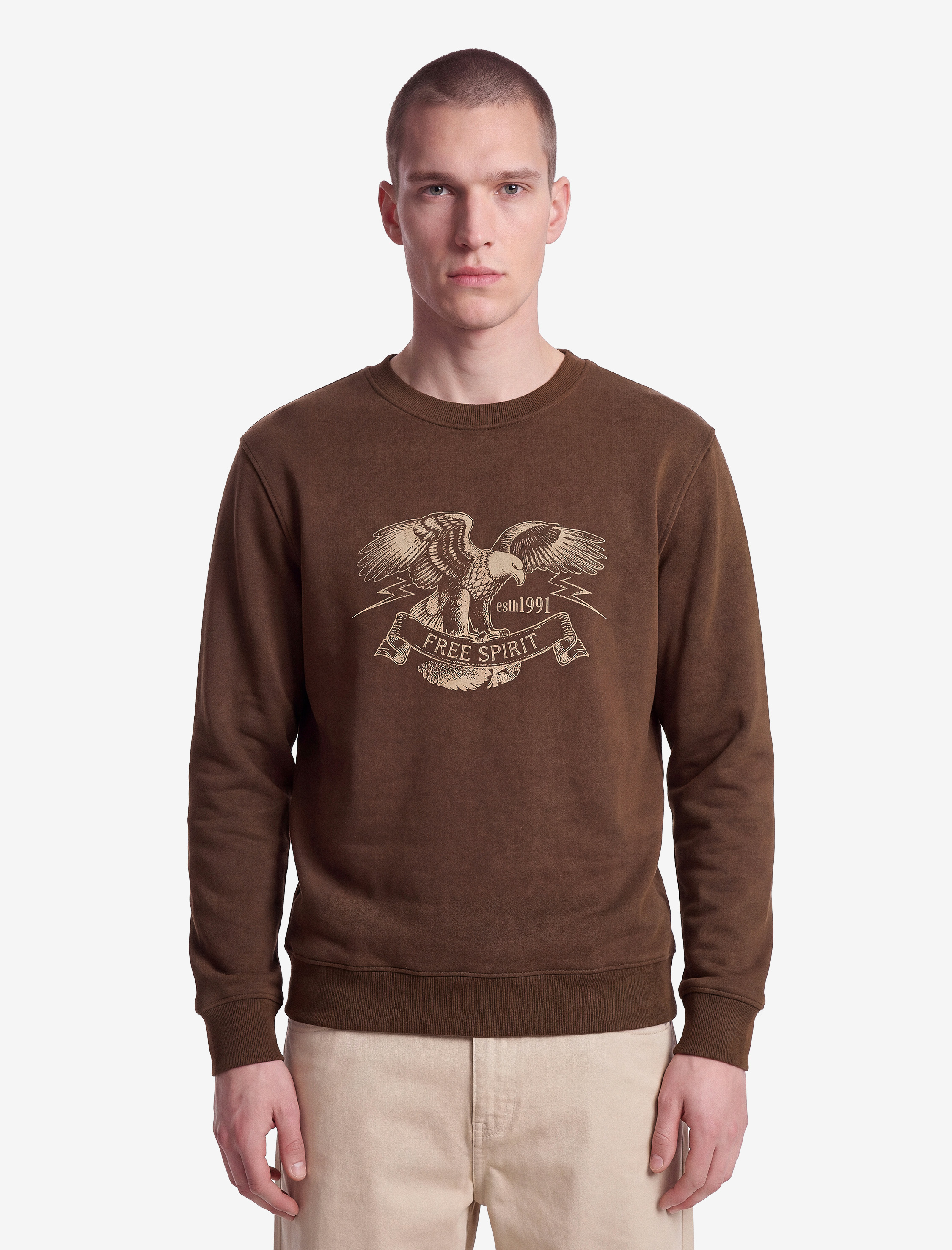   Uzun Kollu Şardonlu Bisiklet Yaka Yıkamalı Baskılı Sweatshirt