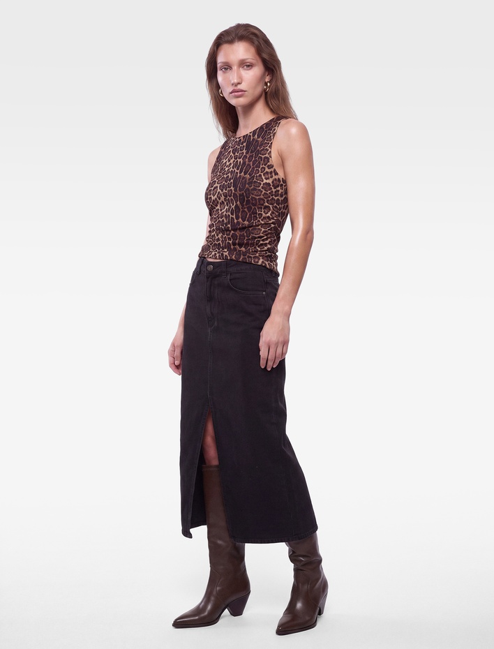  Slim Fit Bisiklet Yaka Kolsuz Leopar Desenli Atlet